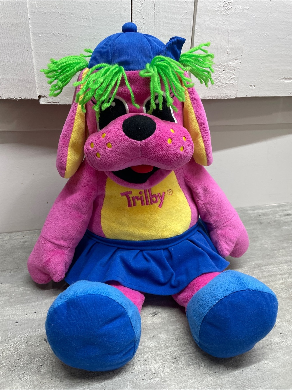Raggs Trilby Pink & Blue Plush Dog switch to kids pillow